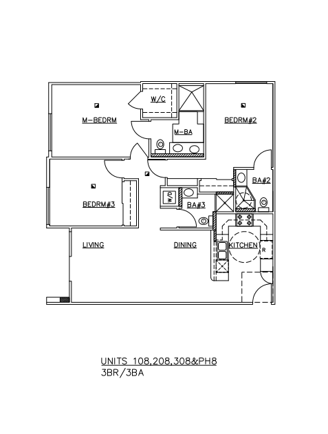 Floor plan for 3 beds, 3 baths, 1277 sqft